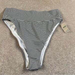 aerie swim bottom high cut cheeky black white stripes NWT medium